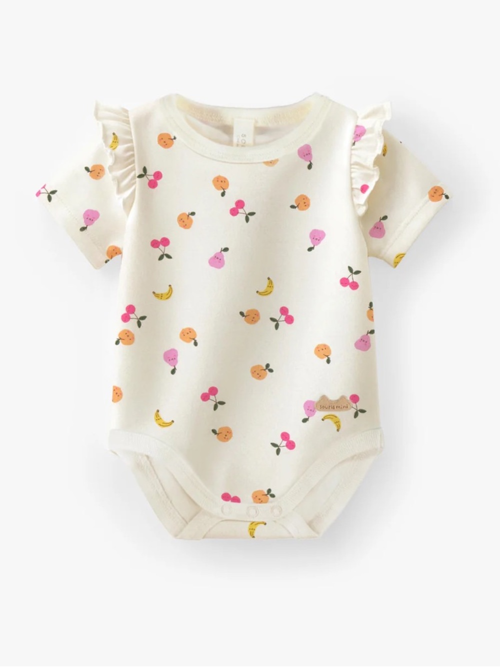 Souris Mini Cream Fruit-Print One-Piece Bodysuit